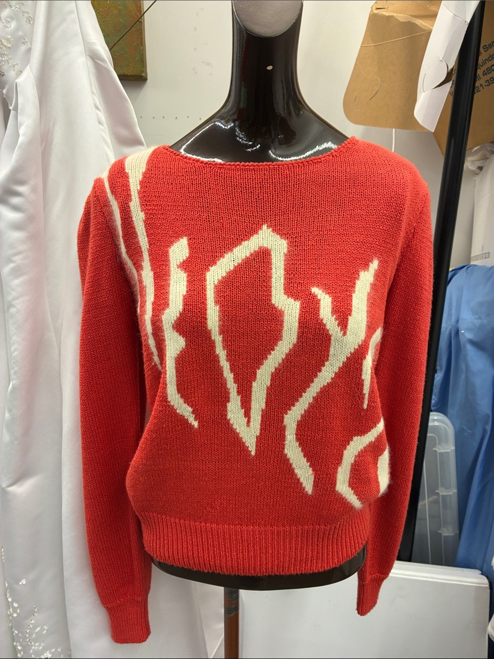 VTG 80s Tricots St. Raphael Orange Chunky Knit Geometric Sweater